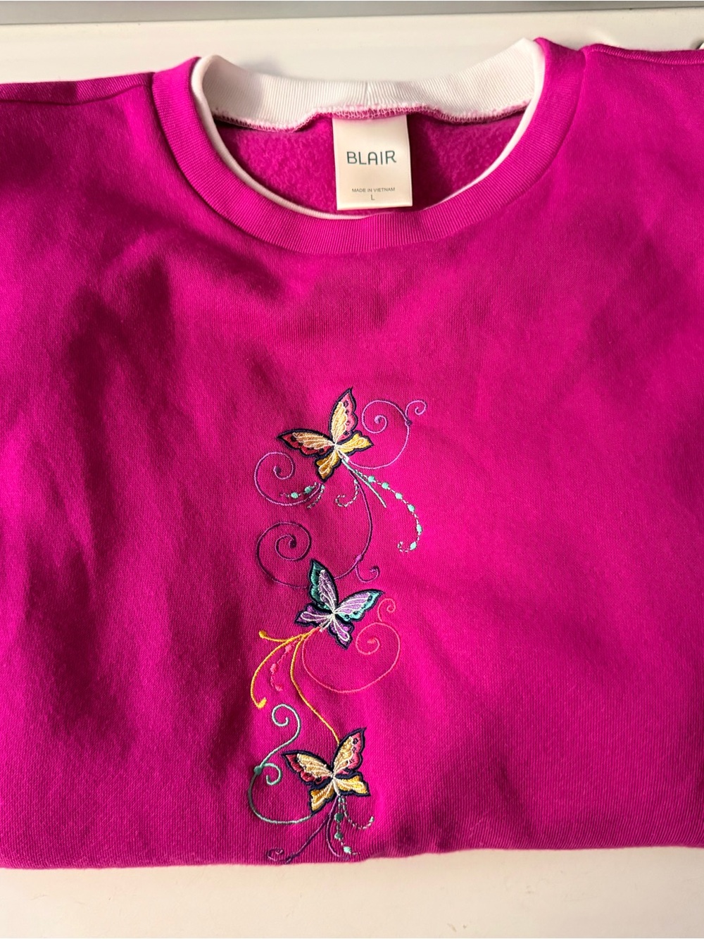 Blair Bright Pink Sweatshirt with Embroidered Butterflies